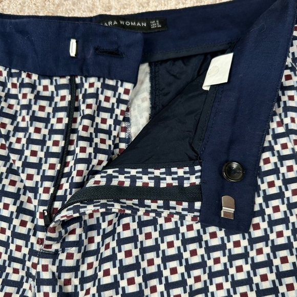 Zara cropped dress pants, Small, geometric pattern, blue, Office Event Casual - Picture 5 of 7